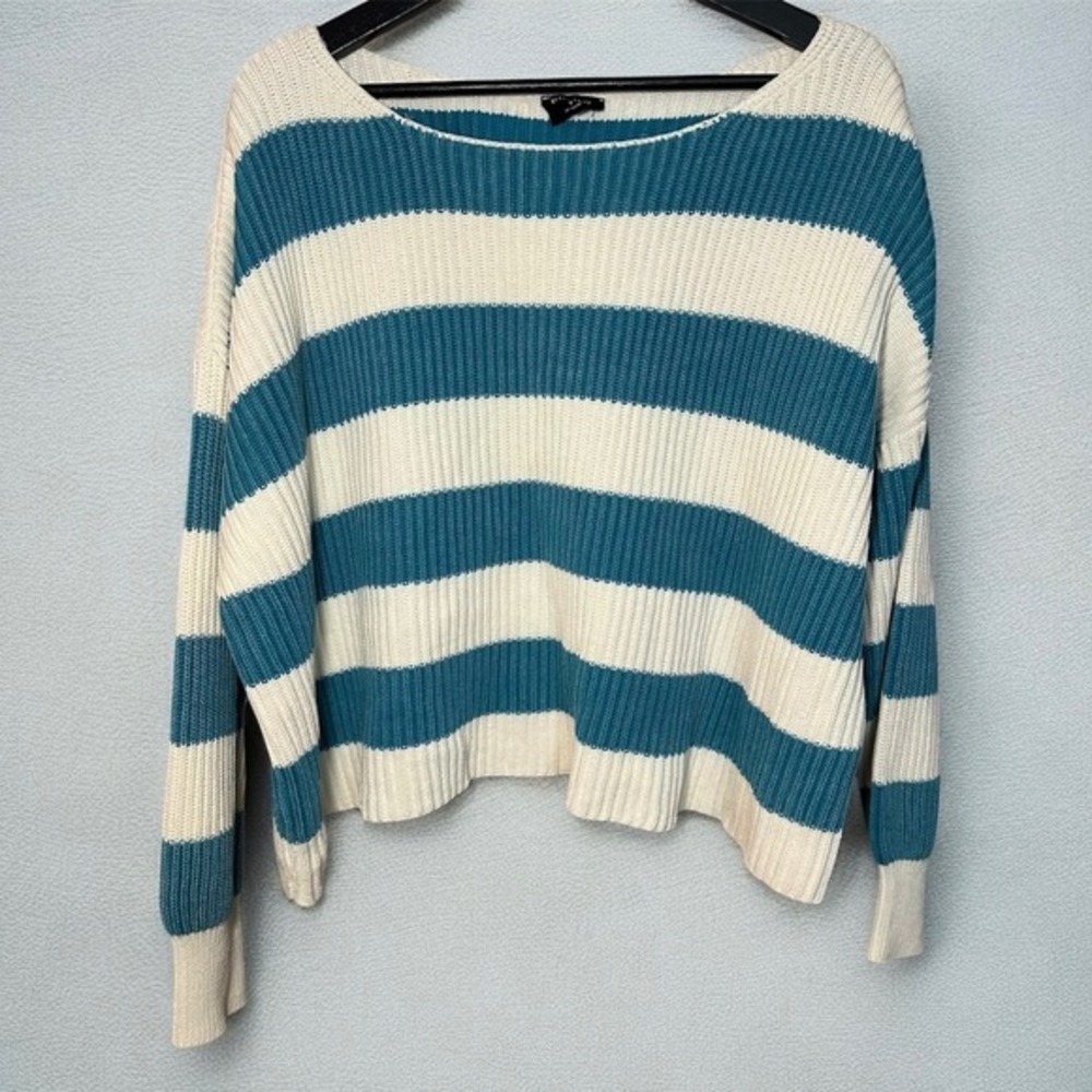 Blank Paige Knit Sweater Size S Blue White Striped Boxy Oversized Coastal Beach